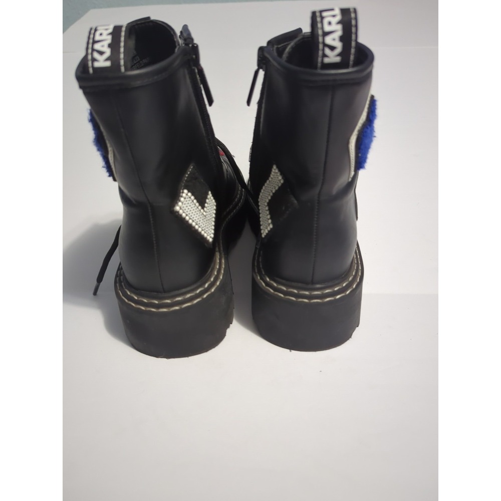 Karl Lagerfeld Paris Dixie Patch Combat Boots Sz 8 logo chunky biker festival - Picture 7 of 16